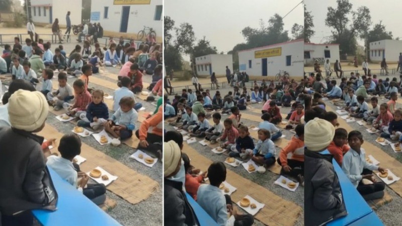 गणतंत्र दिवस पर सरकारी स्कूल में रद्दी कागज़ों पर परोसा गया भोजन