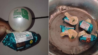 बिस्किट के पैकेट पर चिपकाया पाकिस्तानी गुब्बारा, हिन्दू संगठनों में आक्रोश