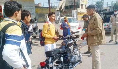 Sound of firecrackers from Bullet, police stopped young man and fined...