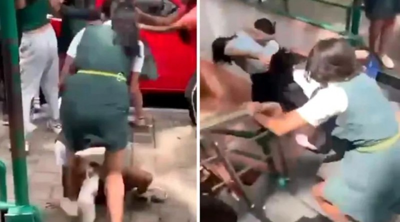 Video: Famous school girls fought on the middle of the road, thrashed each other by slamming