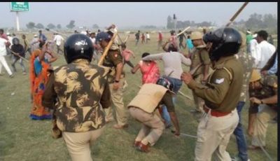 Police and farmers fought a tough struggle, police did Lathi-Charge