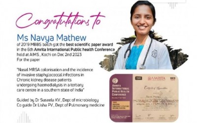 Meet Ms Navya Mathew  who Wins Award for Breakthrough Research on MRSA in Chronic Kidney Disease Patients