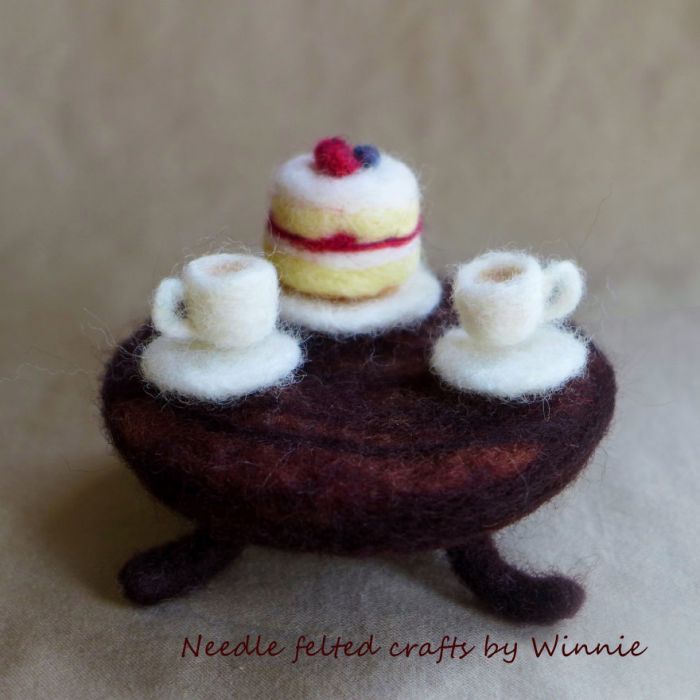 Needle felted 'furniture and antiques' miniature dioramas are best suited for doll house