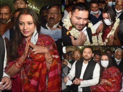 Tejashwi Yadav arrives in Patna with wife Rachel after marriage, photos revealed