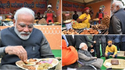 PM Modi reaches Hunar Haat at Delhi India Gate, seen enjoying Litti-Chokha