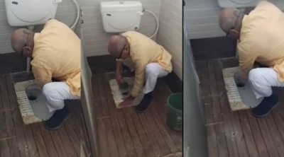 BJP MP cleans school toilet with hands, video goes viral