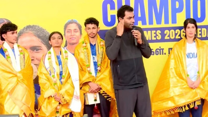 एशियन गेम्स के पदक विजेताओं का तमिलनाडु के खेल मंत्री आधव अर्जुन ने किया सम्मान