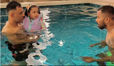 'Baby Shark' Is Having The Best Pool Party With Her Daddy MS Dhoni And Hardik Pandya