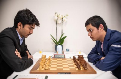 तेरे सिगमंड सुपर ग्रैंड मास्टर शतरंज में अभिमन्यु ने गुकेश के साथ खेला ड्रॉ