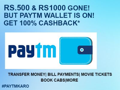 Send money using the Paytm account and get up to Rs.1,000 cashback