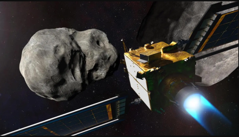 Released image of Dart spacecraft colliding with an asteroid