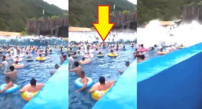 44 people were injured when a waterpark wave machine launched a tsunami