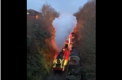 Video of train adorned with lights on Christmas goes viral