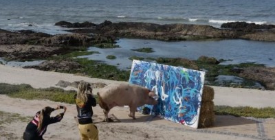 A painting made by this pig sells for millions