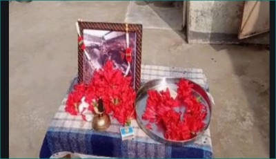 Young man performed buffalo's terva, villagers paid floral garlands on photo