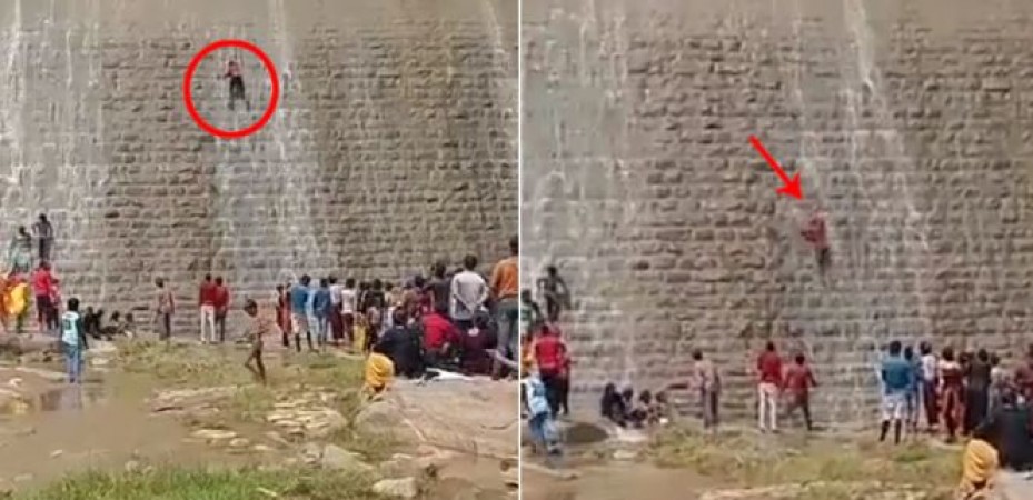 People screamed seeing what happened after man doing stunts on the wall of dam