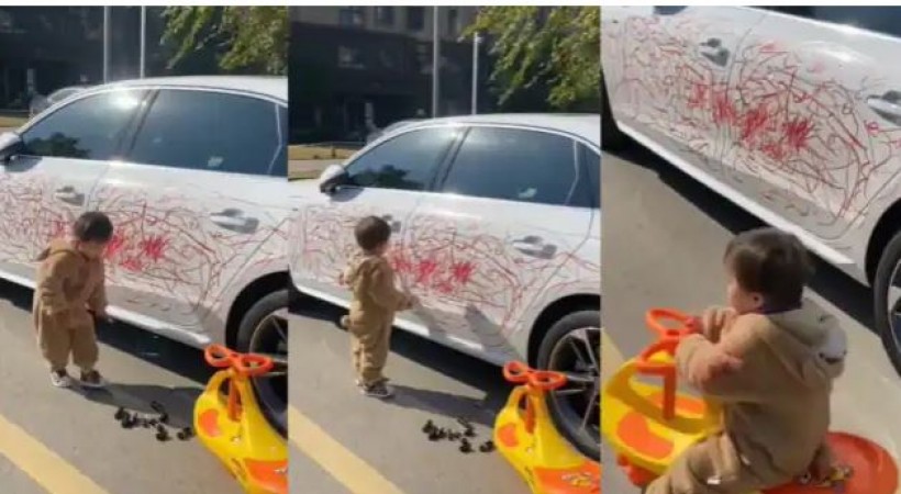 Baby paints entire car with lipstick, funny video goes viral