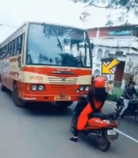 This woman did a stunt in front of the bus, watch video here